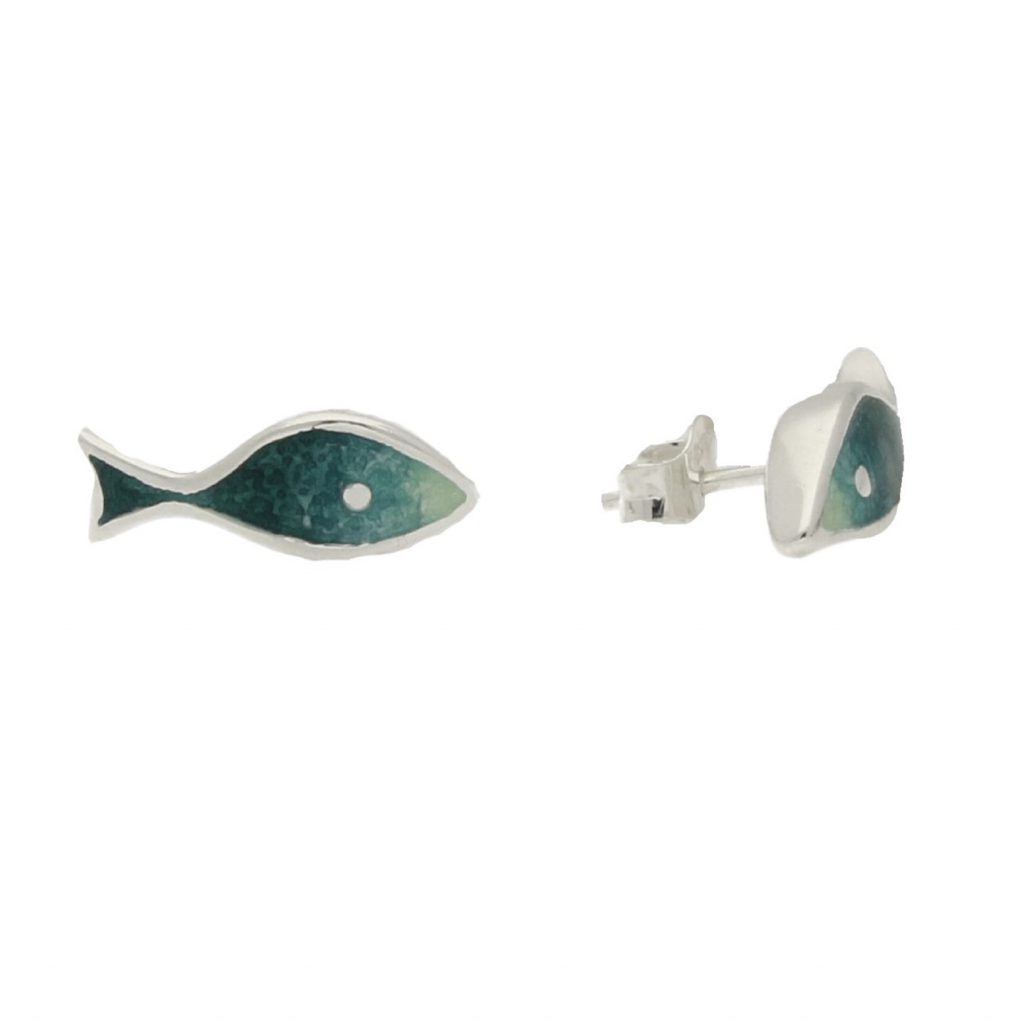 Usedom Schmuck Ohrstecker Fisch - Leuchtende Emaille in Blau oder Grün, maritime Optik, ideal für Damen und Kinder.