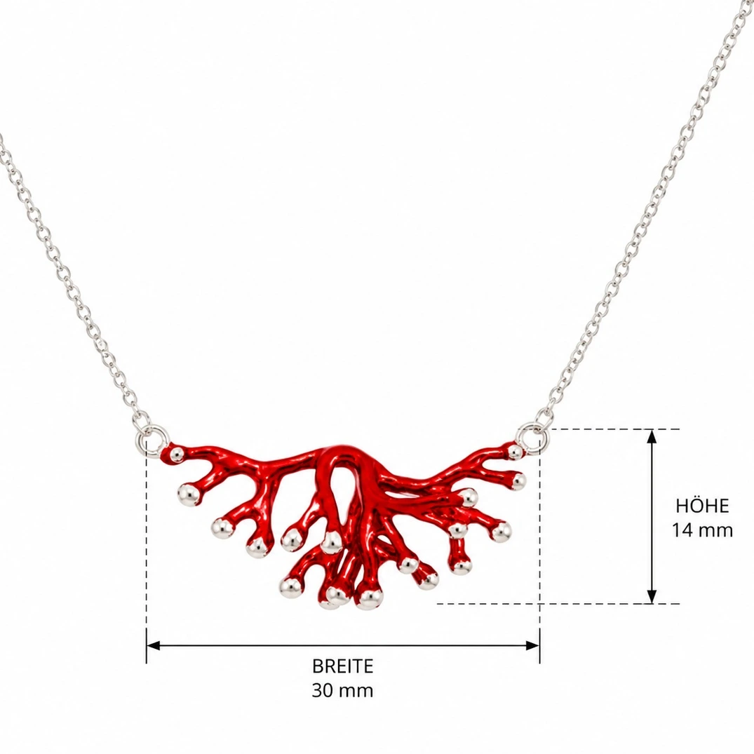halskette-silber-925-koralle-rot-lineal Maritime Halskette Silber 925 „Koralle“ rot mit einem detailreichen Anhänger in Form von roten Korallenästen und silbernen Spitzen; Maritimer Schmuck; Rote Korallen Silber Kette