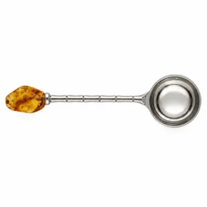 Kaffeemesslöffel aus Edelstahl mit Bernstein in Silber und natürlichen, mehrfarbigen Bernsteintönen; eleganter und praktischer Kaffeelöffel mit Bernstein