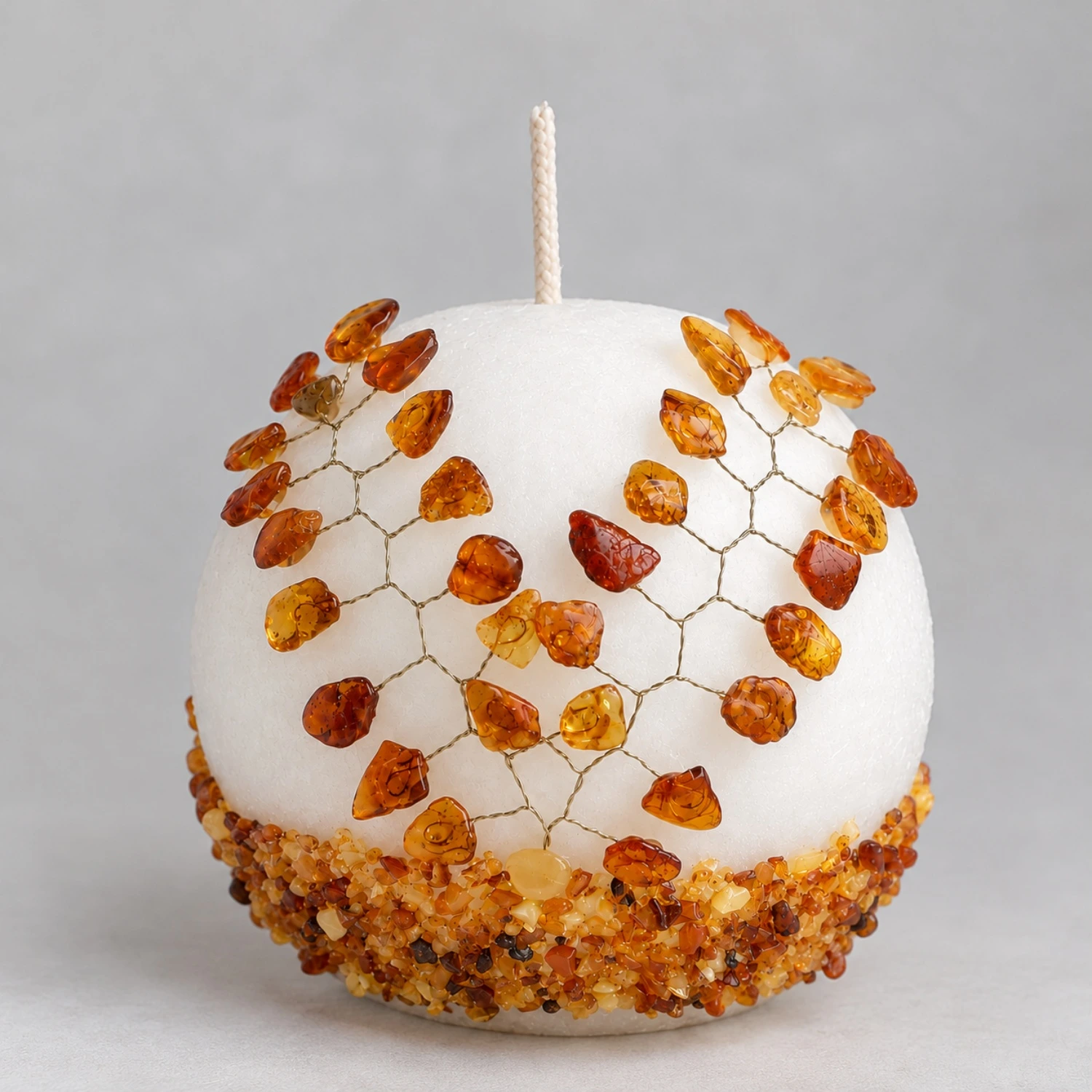 kerze-mit-bernstein-10cm-kugel Kerze mit Bernstein - Kugel, 10 cm