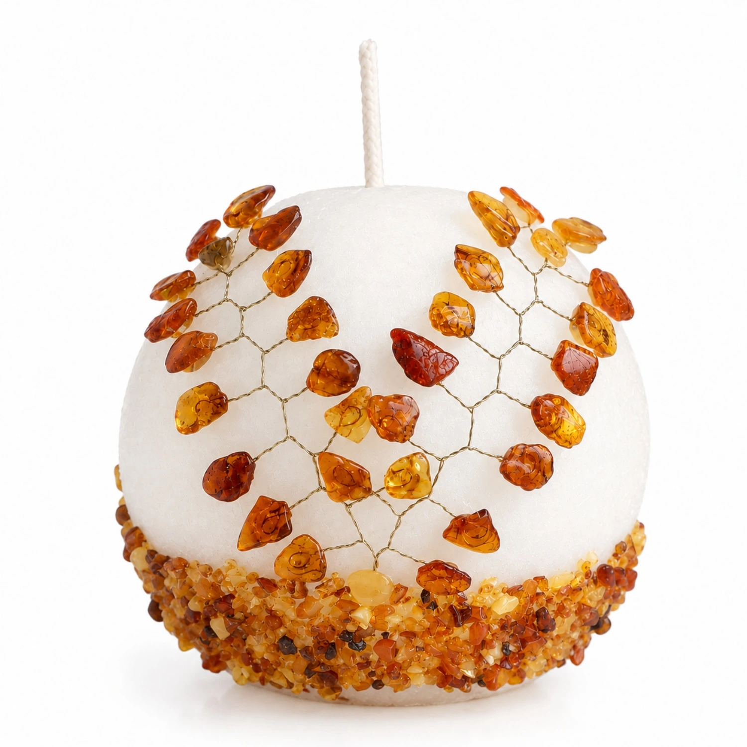 kerze-mit-bernstein-kugel-10cm Kerze mit Bernstein - Kugel, 10 cm