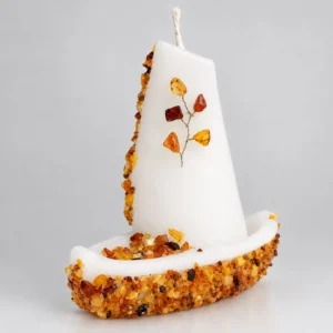 Kerze mit Bernstein - Schiff, 9.8 cm