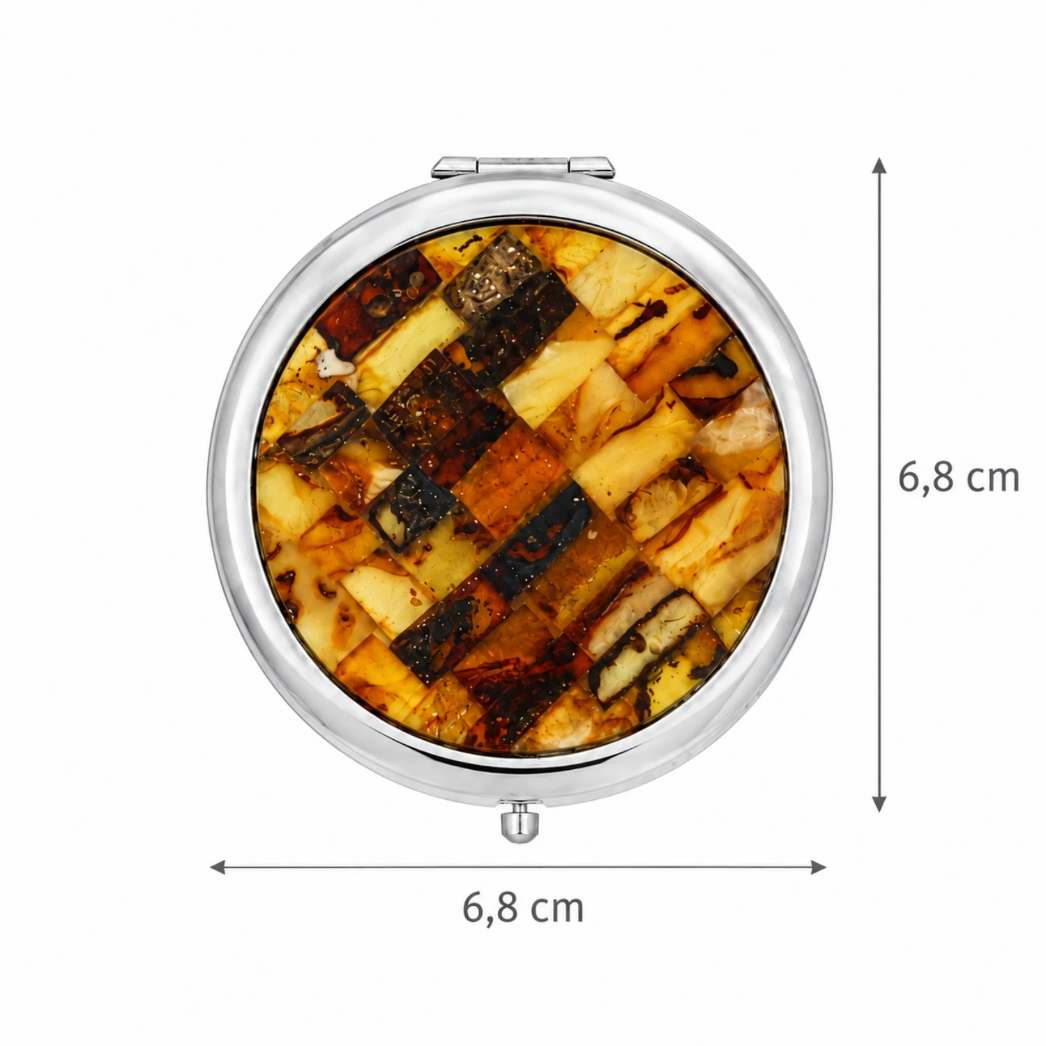 taschenspiegel-mit-bernsteinmosaik-rund-lineal Runder Taschenspiegel mit mehrfarbigem Bernsteinmosaik und Edelstahlrahmen; eleganter Handspiegel mit Bernsteinmosaik; praktischer Kosmetikspiegel für unterwegs mit Bernstein