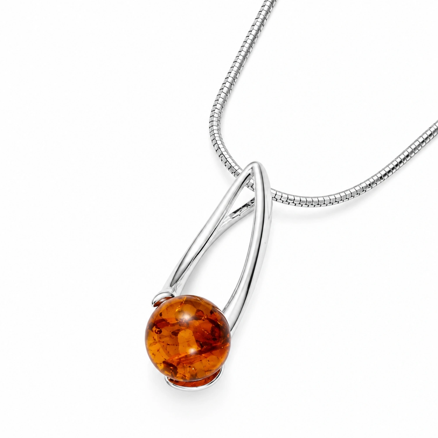 anhaenger-silber-925-bernstein-meeresperle-cognac Anhänger Silber 925 Bernstein „Meeresperle“; eleganter Kettenanhänger mit Bernsteinkugel; Schmuck mit Ostseebernstein