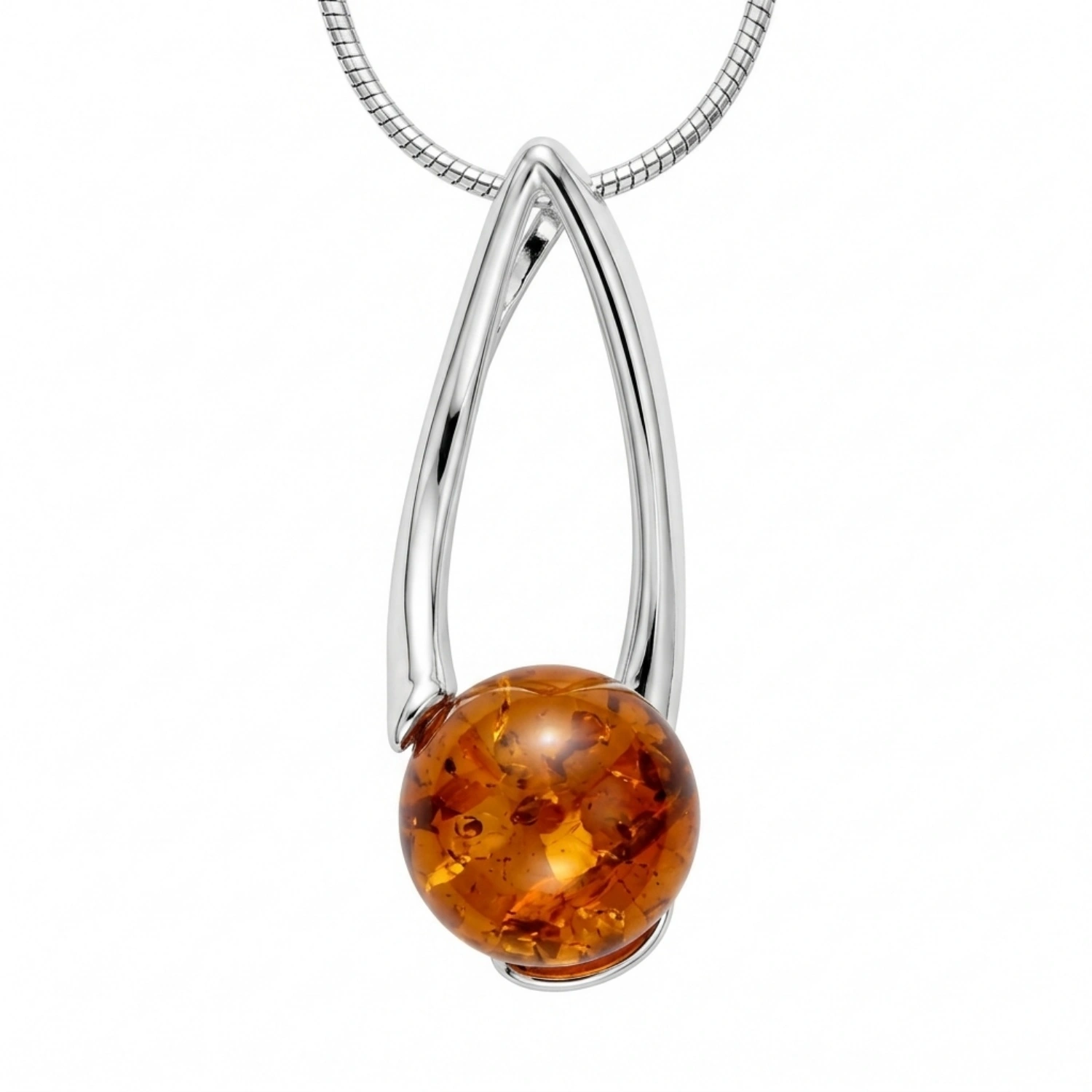 anhaenger-silber-925-bernstein-meeresperle Anhänger Silber 925 Bernstein „Meeresperle“; eleganter Kettenanhänger mit Bernsteinkugel; Schmuck mit Ostseebernstein