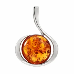 Anhänger Silber 925 Bernstein Ostseesonne Cognac; Kettenanhänger Bernstein Rund; Eleganter Schmuck mit Ostseebernstein