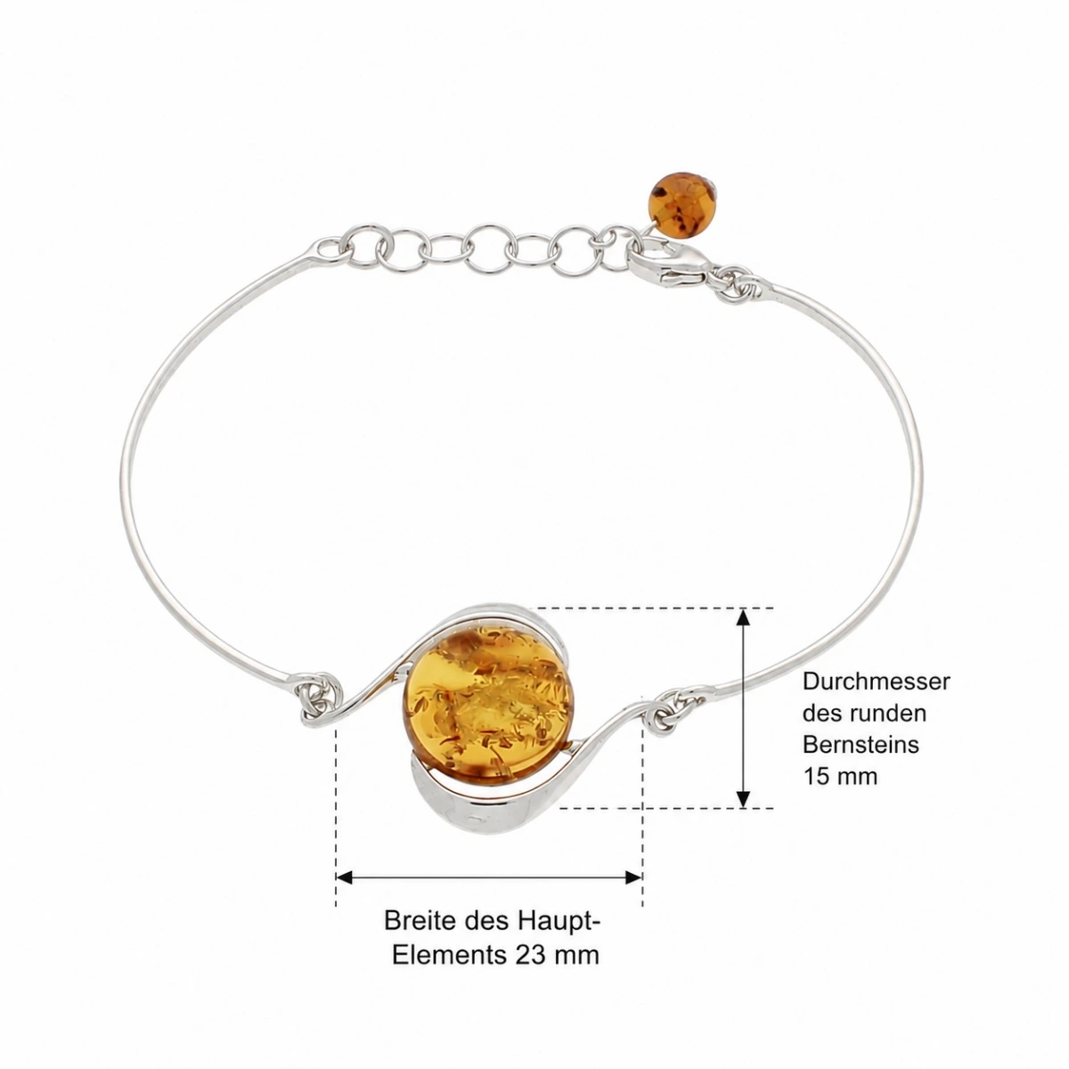 armband-silber-925-bernstein-rund-moderne-welle-lineal Rhodiniertes Armband Silber 925 mit rundem Bernstein im Moderne Welle Design; Ostsee Schmuck