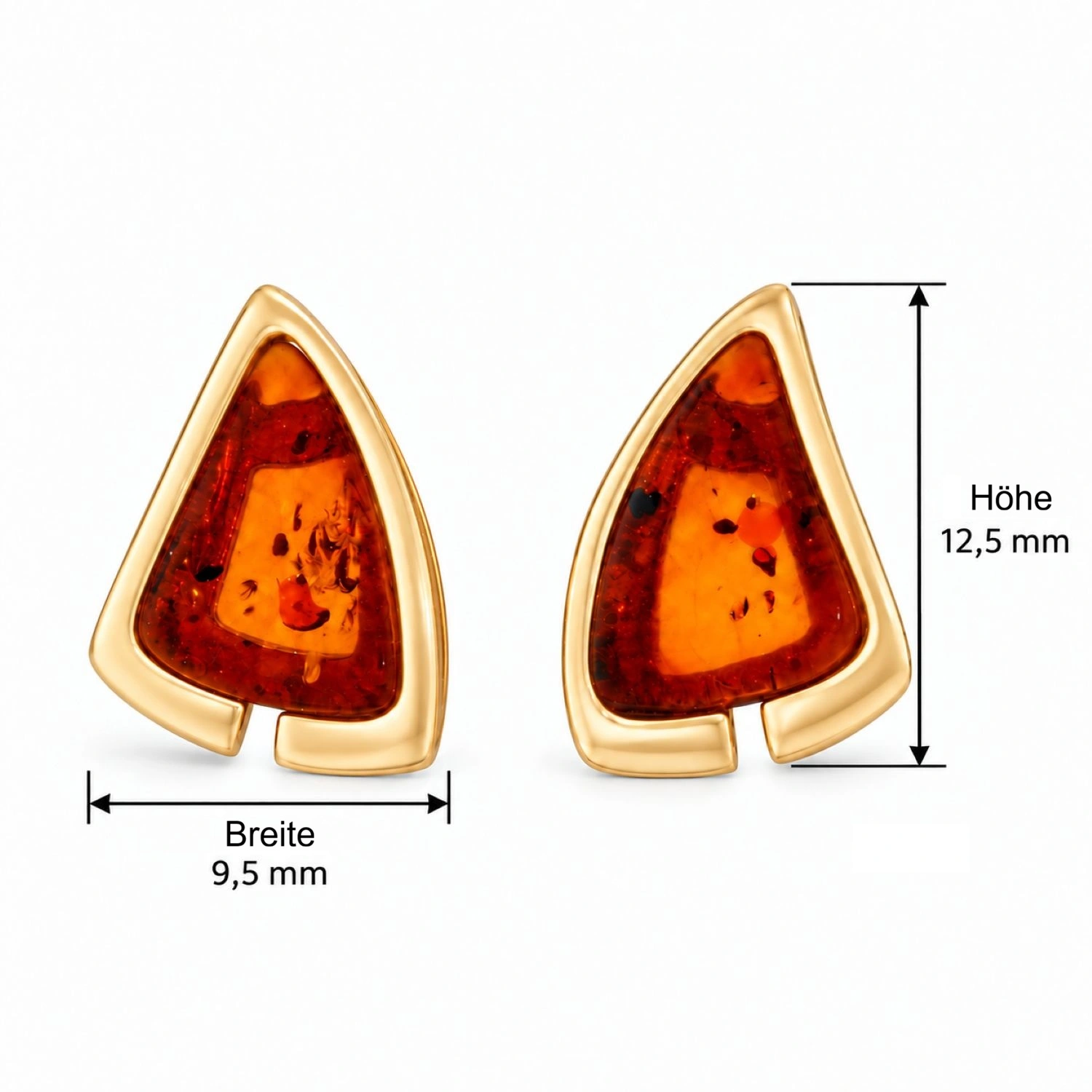 bernstein-ohrstecker-gold-375-sturmwelle-ge442s-cognac-lineal Gold Ohrstecker 375 Bernstein Sturmwelle - mit dreieckigem Bernstein in Cognac-Farbe.
