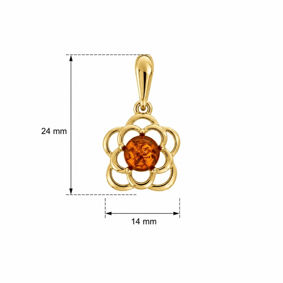 anhaenger-gold-375-bernstein-bluetenblaetter-lineal Eleganter Anhänger Gold 375 Bernstein Sommerblumen mit rundem Bernstein in goldener Blütenfassung; Goldanhänger Blume mit Bernstein