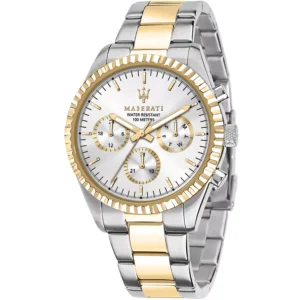 Maserati Competizione R8853100021 Herrenuhr – 43mm Edelstahl Silber Gold mit Multifunktion