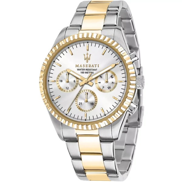 Maserati Competizione R8853100021 Herrenuhr – 43mm Edelstahl Silber Gold mit Multifunktion