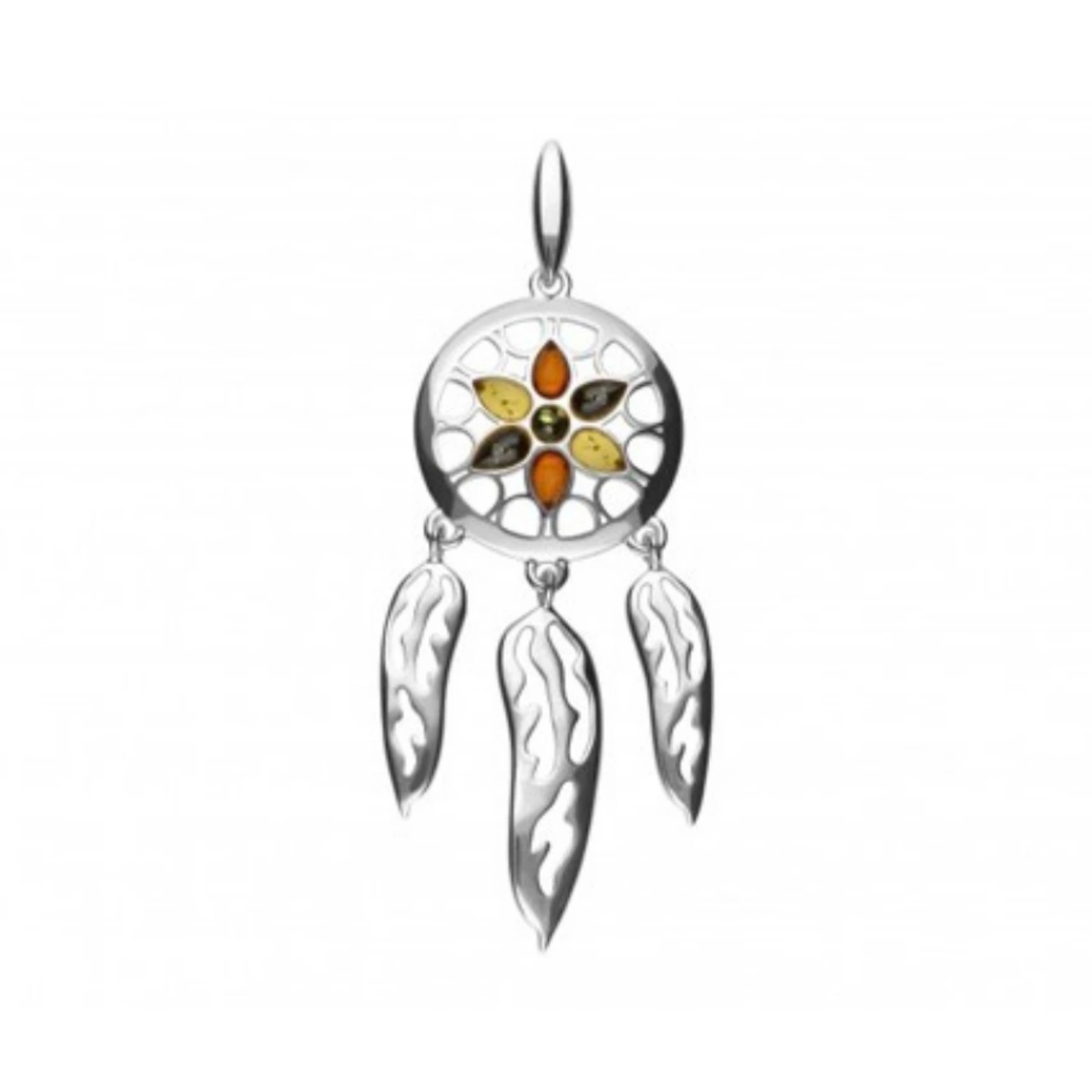 anhaenger-silber-925-bernstein-traumfaenger Anhänger Silber 925 Bernstein Traumfänger Cognac Gelb Grün - eleganter Dreamcatcher Schmuck für Damen; Schmuck mit Ostseebernstein