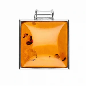 Anhänger Silber 925 Bernstein Viereck Cognac; Silberanhänger quadratisch