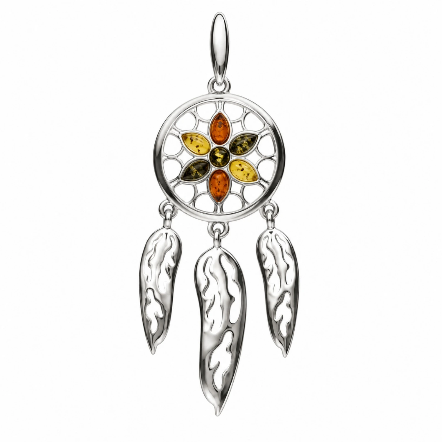 bernstein-anhaenger-silber-925-traumfaenger Anhänger Silber 925 Bernstein Traumfänger Cognac Gelb Grün - eleganter Dreamcatcher Schmuck für Damen; Schmuck mit Ostseebernstein