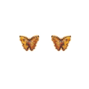 Ohrstecker Silber 925 vergoldet Bernstein Schmetterling mit Bernstein Flügeln in Cognac