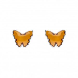 Ohrstecker Silber 925 Bernstein Schmetterling mit Bernstein in Cognac.