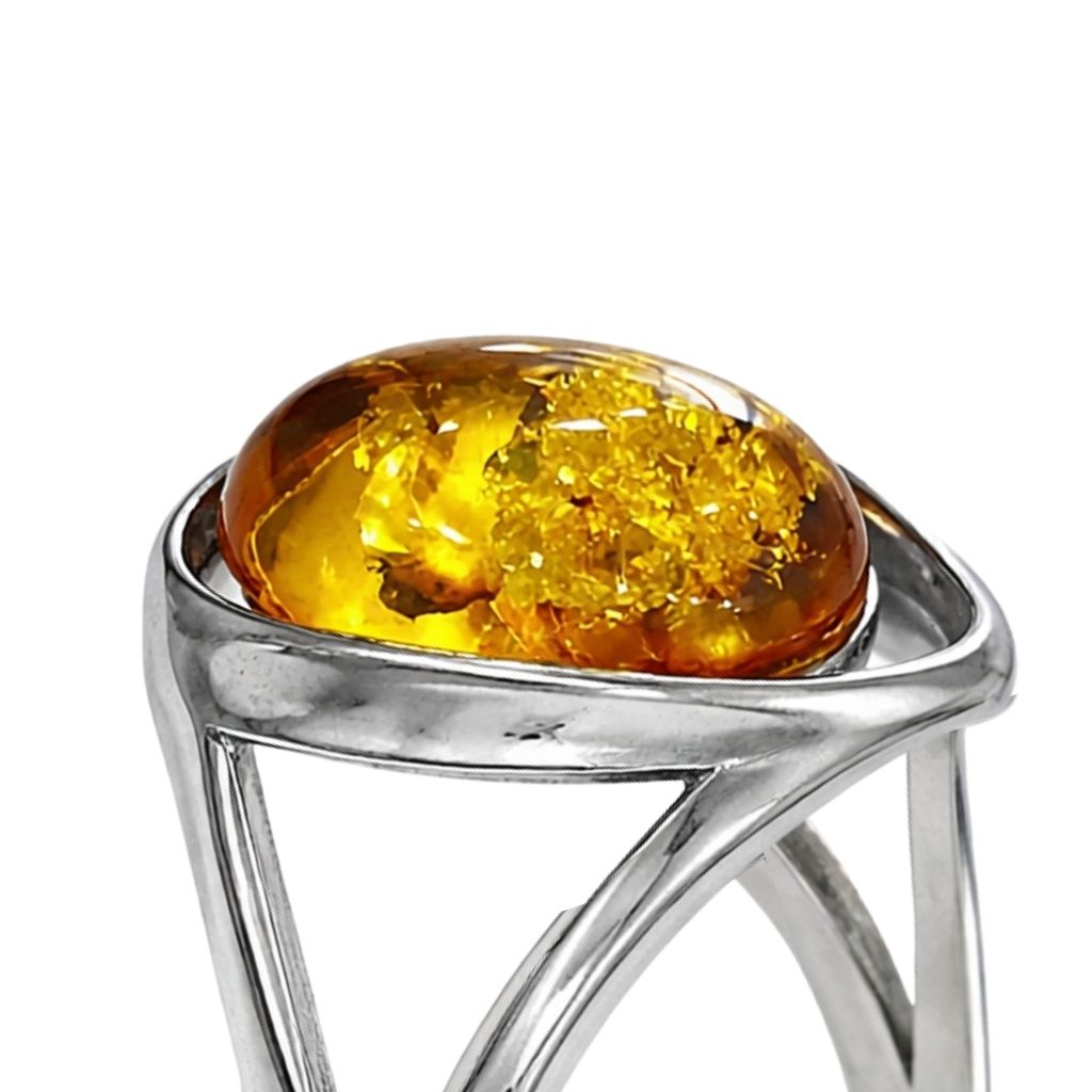 ring-silber-925-rhodiniert-bernstein-pur-5 Ring Silber Bernstein Pur - eleganter Silberring mit cognacfarbenem Bernstein in gewellter Fassung aus 925er Silber.