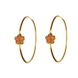 Creolen Silber 925 24k vergoldet Bernstein Herz - große goldene Kreisohrringe.