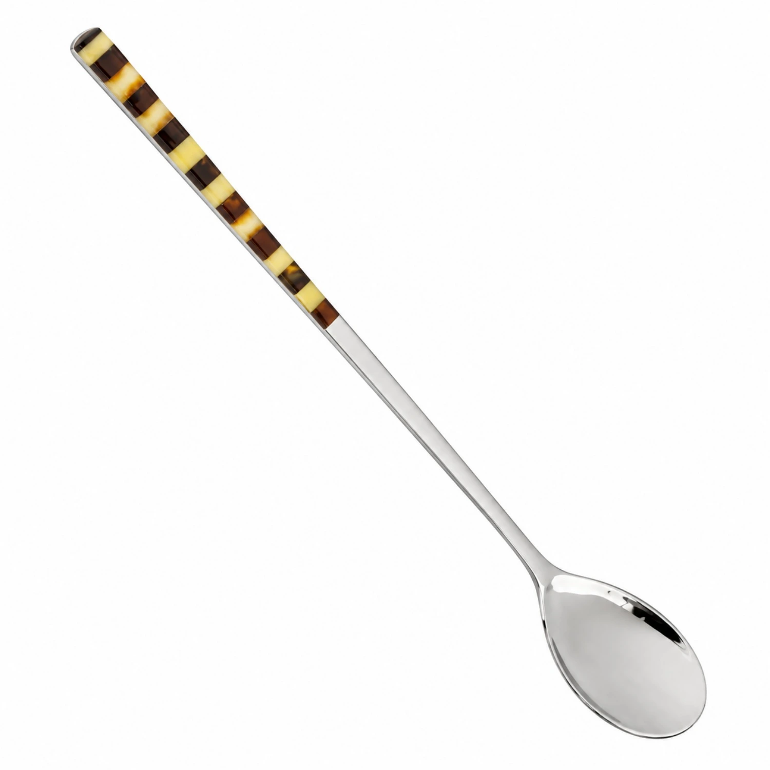 latte-macchiato-loeffel-bernsteinmosaik-oben Latte Macchiato Löffel mit Bernsteinmosaik aus Edelstahl in Silber und natürlichen Bernsteintönen; Bernstein Besteck; eleganter Kaffeelöffel mit Bernstein