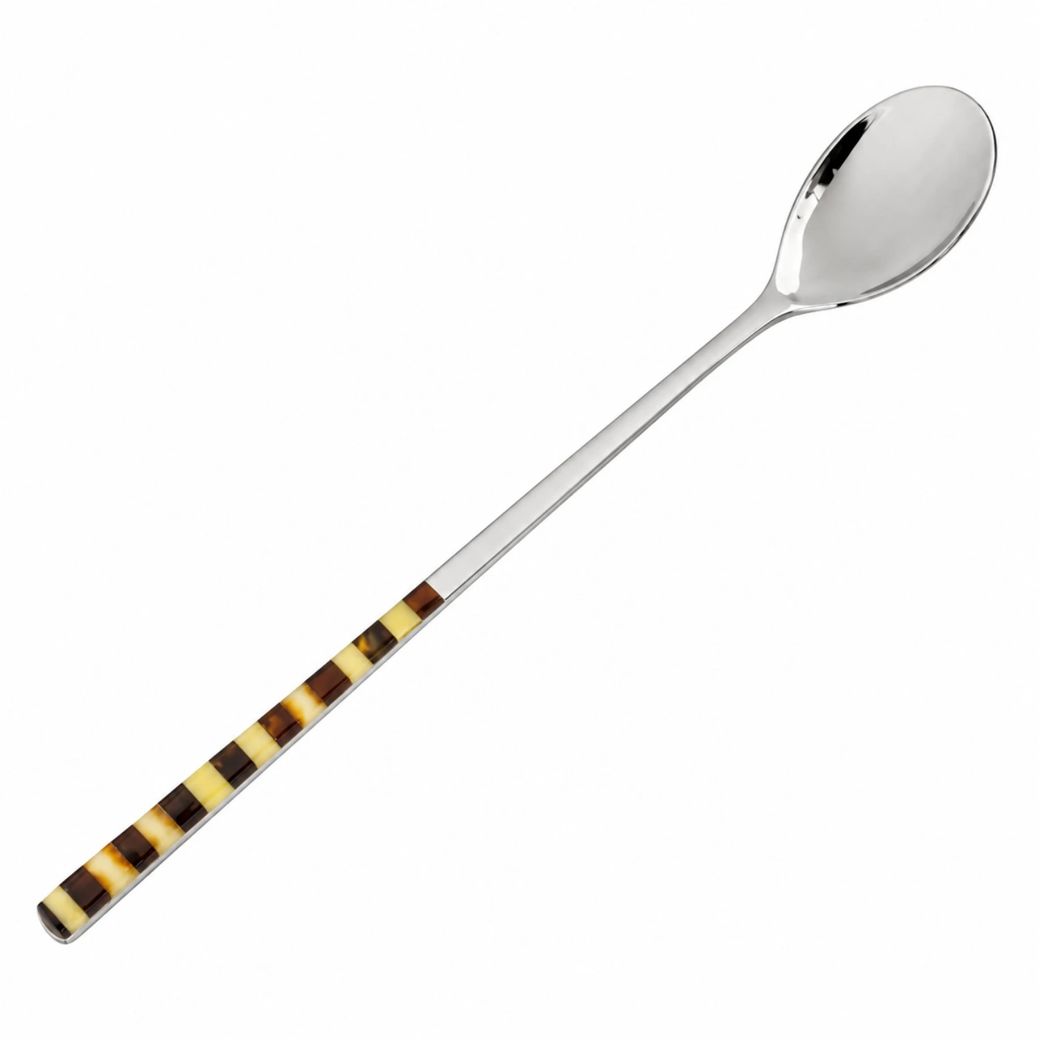 latte-macchiato-loeffel-bernsteinmosaik Latte Macchiato Löffel mit Bernsteinmosaik aus Edelstahl in Silber und natürlichen Bernsteintönen; Bernstein Besteck; eleganter Kaffeelöffel mit Bernstein