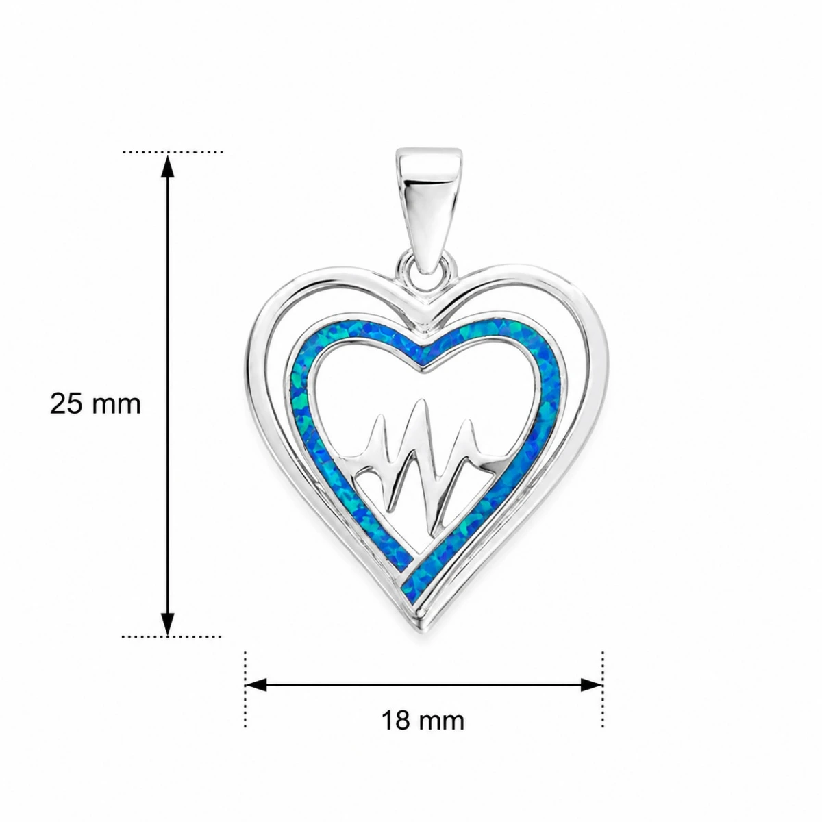 anhaenger-silber-925-opalit-herz-lineal Anhänger Silber 925 Herzschlag mit blauem synthetischem Opalit; Herzanhänger mit Herzschlag und mit EKG-Kurve