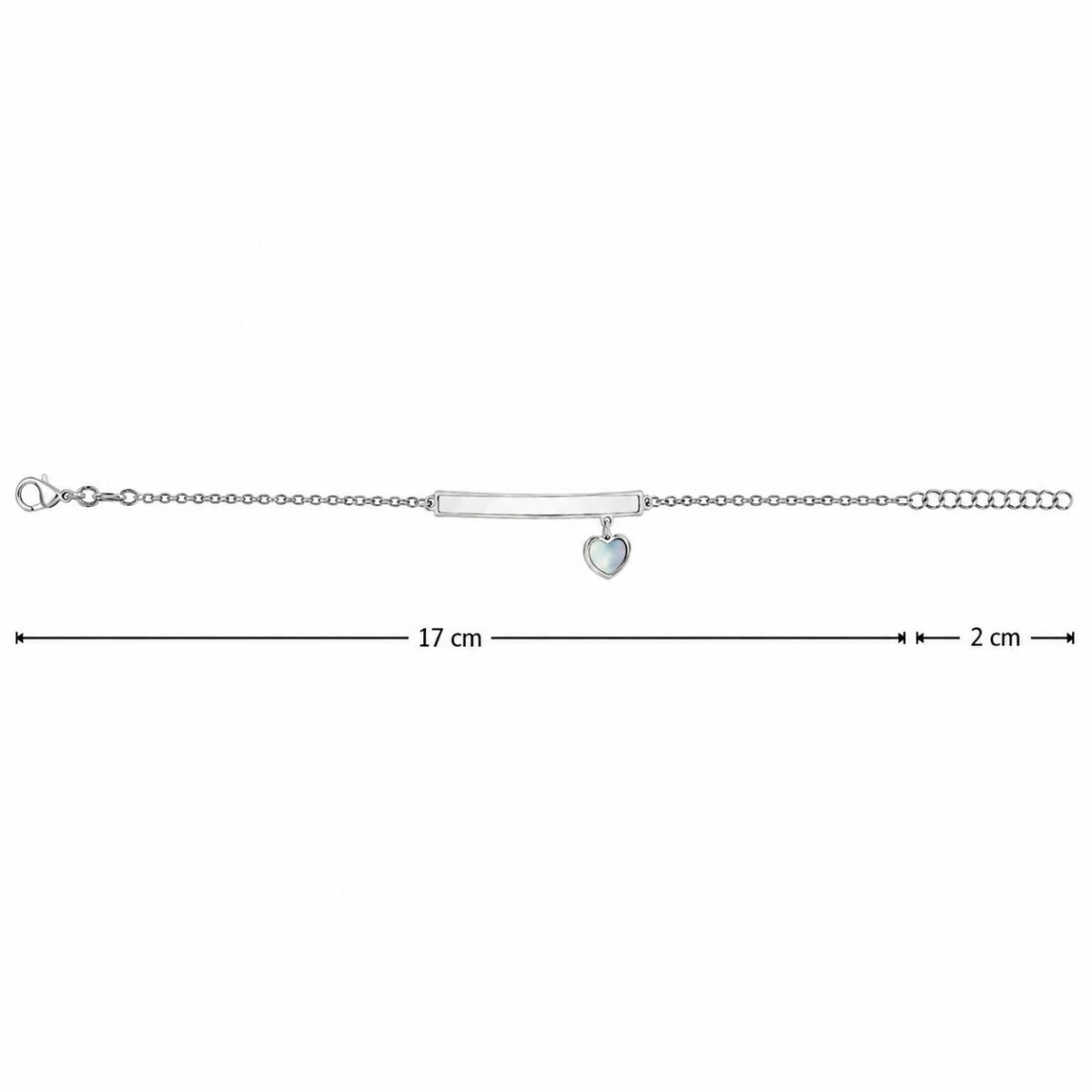 armband-silber-925-perlmutt-herz-lineal Rhodiniertes Armband Silber 925 mit Perlmutt Herz in Blau und Weiß; Armband ID mit Perlmutt-Herz; Romantischer Schmuck