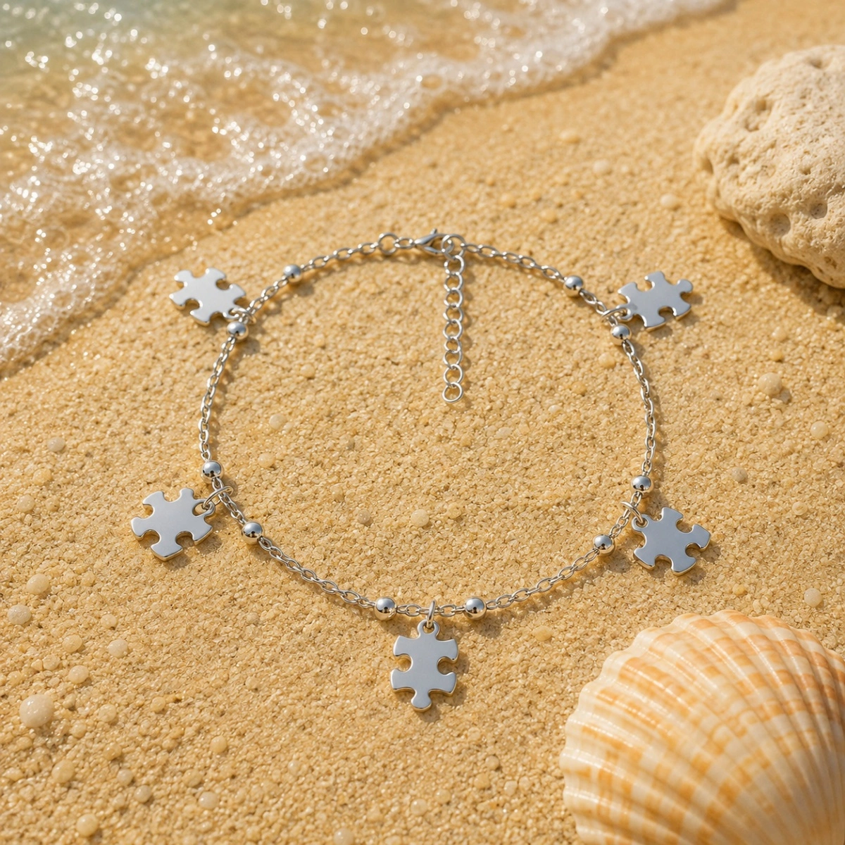 armband-silber-925-puzzle-meer Rhodiniertes Damen Armband Silber 925 mit Puzzle Anhänger