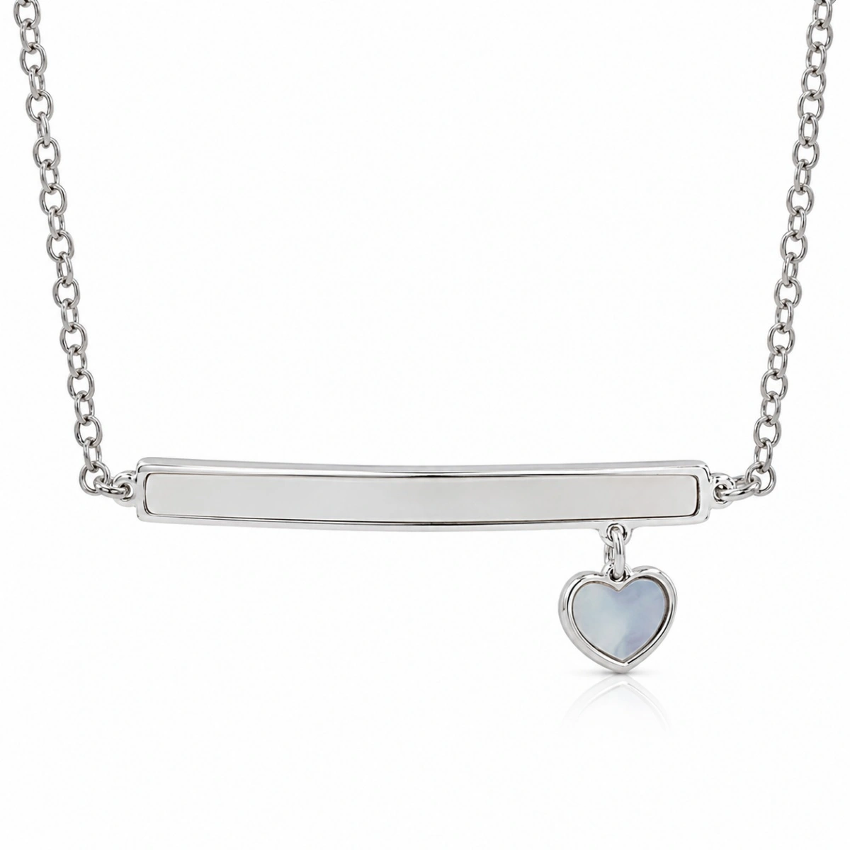 halskette-silber-925-perlmutt-herz-zoom Halskette Silber 925 mit Perlmutt Herz, rhodinierte Silberkette mit weißem und blauem Perlmutt von Usedom Schmuck; Bar-Halskette mit Herz-Anhänger; Romantischer Schmuck