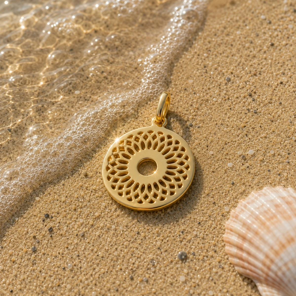 anhaenger-gold-333-mandala-meer Anhänger Gold 333 Mandala für Damen; Damenanhänger aus Gold Mandala
