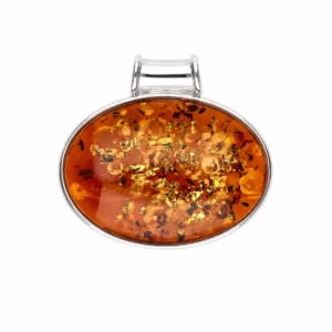 Eleganter Anhänger Silber 925 Bernstein Cognac Oval; Ostsee Bernstein Anhänger in ovaler Form