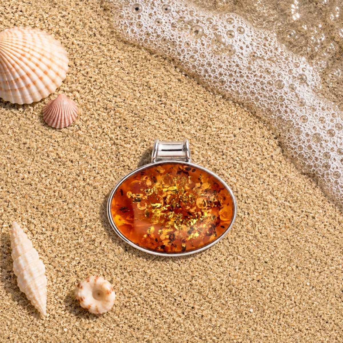anhaenger-silber-925-bernstein-cognac-oval-meer Eleganter Anhänger Silber 925 Bernstein Cognac Oval; Ostsee Bernstein Anhänger in ovaler Form