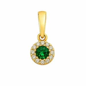 Anhänger Gold 585 „Waldgeheimnis” mit grünem und weißem Zirkonia; Anhänger Gold 585 Zirkonia Grün Weiß
