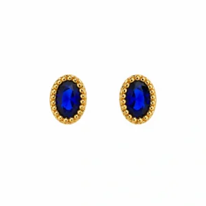 Klassische runde Ohrstecker Gold 585 Blau - Ohrringe mit einem facettierten, dunkelblauen Zirkonia in der Mitte.
