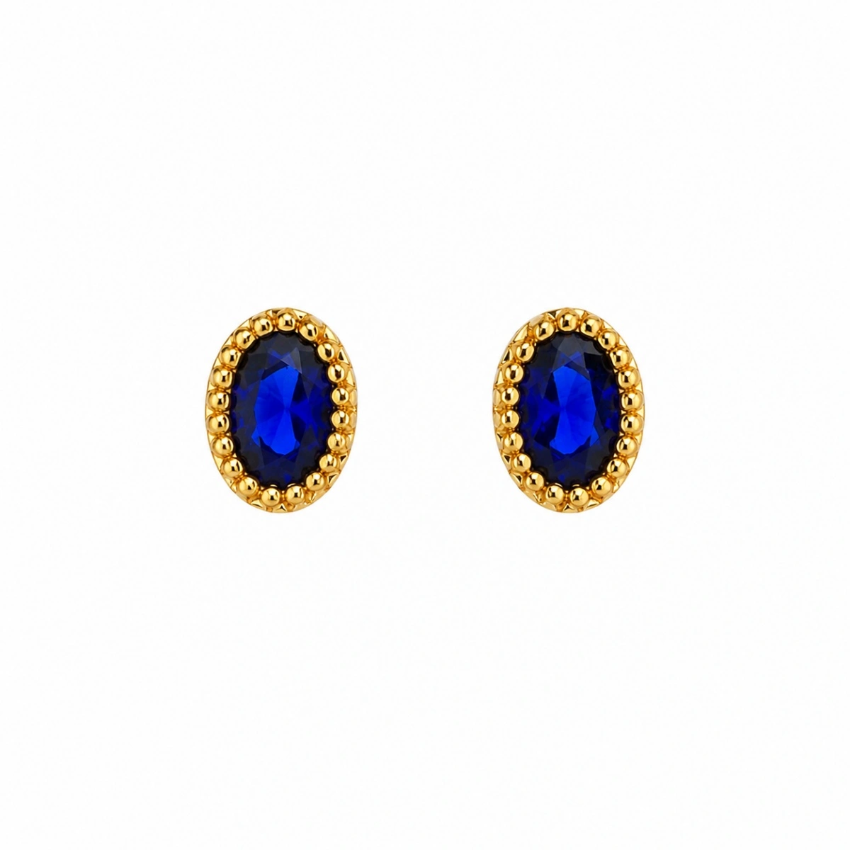 ohrstecker-gold-585-koenigsblau-mit-zirkonia-front Klassische runde Ohrstecker Gold 585 Blau - Ohrringe mit einem facettierten, dunkelblauen Zirkonia in der Mitte.