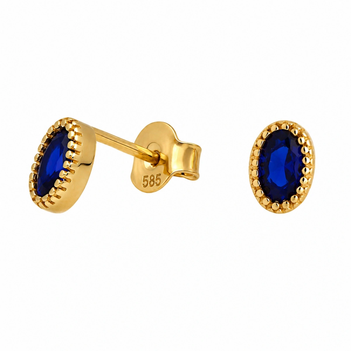 ohrstecker-gold-585-koenigsblau-mit-zirkonia Klassische runde Ohrstecker Gold 585 Blau - Ohrringe mit einem facettierten, dunkelblauen Zirkonia in der Mitte.