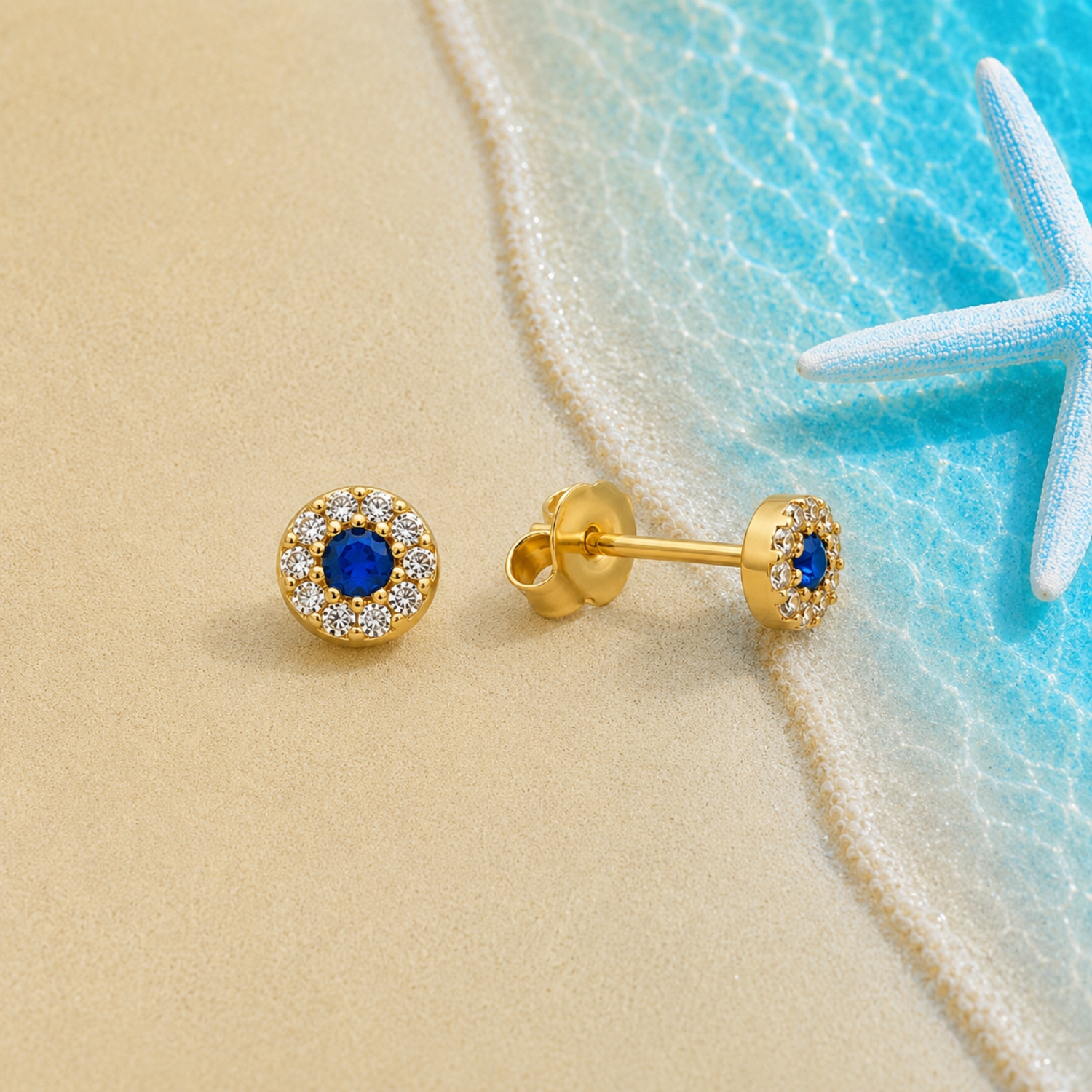 ohrstecker-gold-585-meeresleuchten-zirkonia-1 Runde Ohrstecker Gold 585 Zirkonia blau - mit einem funkelnden, dunkelblauen Zirkonia in der Mitte, elegant und für jeden Anlass