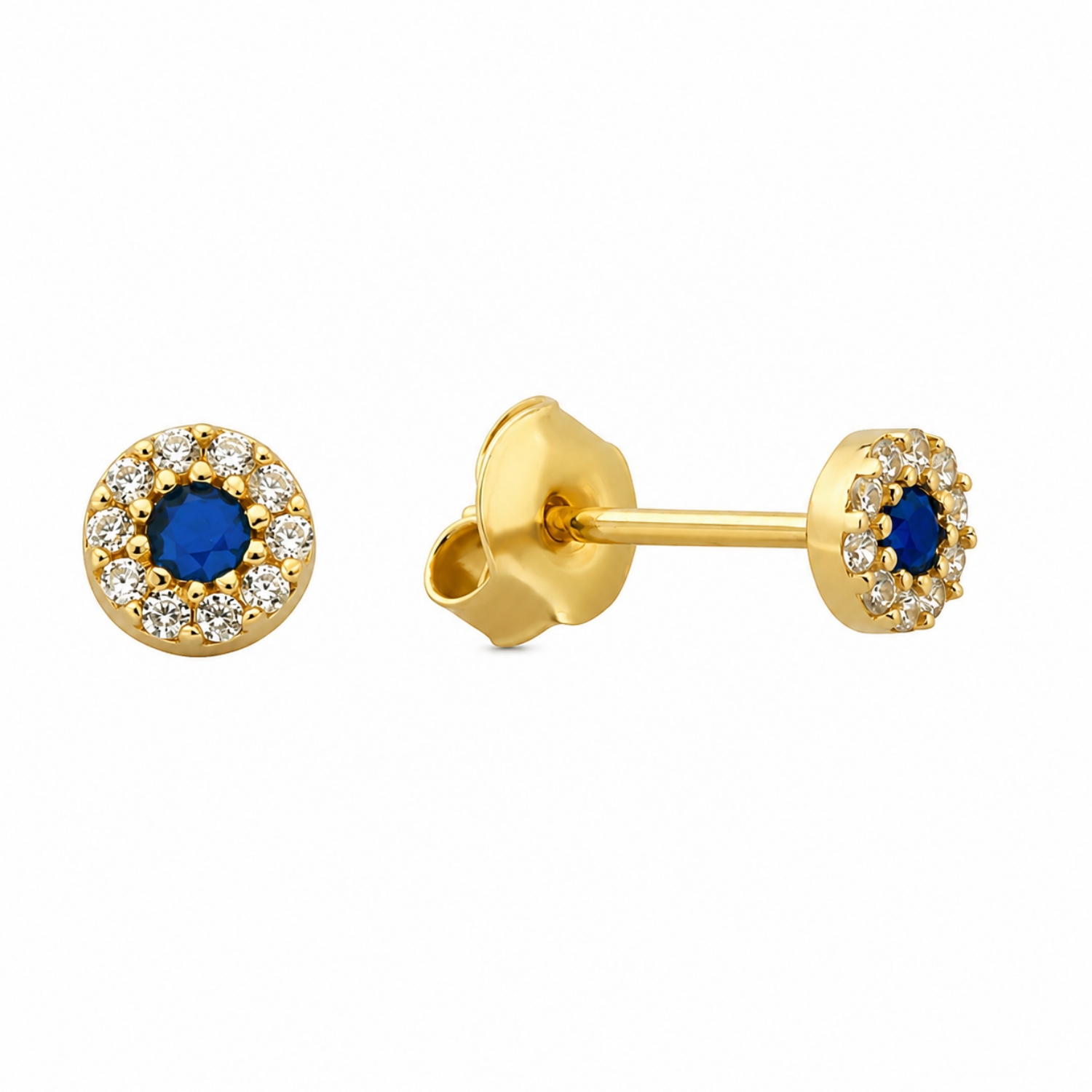 ohrstecker-gold-585-meeresleuchten-zirkonia-2 Runde Ohrstecker Gold 585 Zirkonia blau - mit einem funkelnden, dunkelblauen Zirkonia in der Mitte, elegant und für jeden Anlass