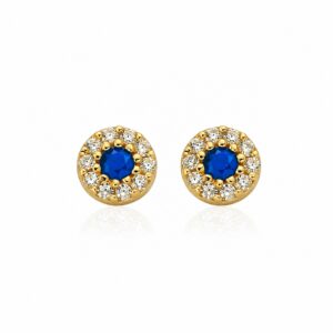 Runde Ohrstecker Gold 585 Zirkonia blau - mit einem funkelnden, dunkelblauen Zirkonia in der Mitte, elegant und für jeden Anlass
