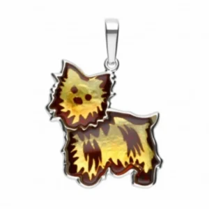 Anhänger Silber 925 Bernstein York Yorkshire Terrier handgraviert