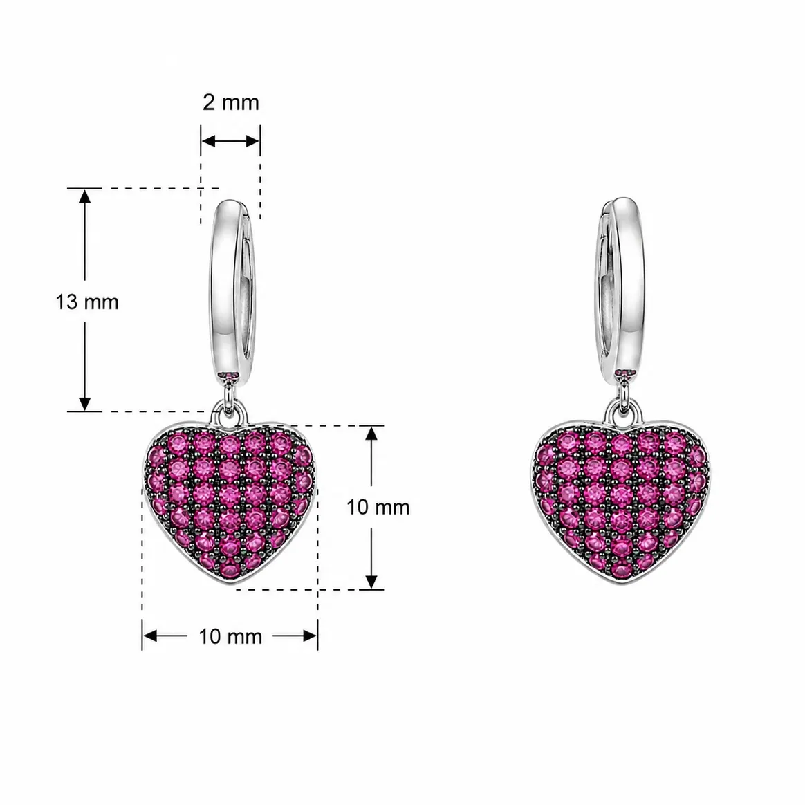 creolen-silber-925-herz-zirkonia-rosa-4 Creolen Silber 925 Zirkonia - rhodinierte Silberohrringe mit facettiertem rosa Zirkonia-Herz. Schöne Ohrringe aus Silber Herz.