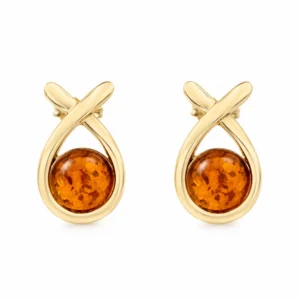 Kleine goldene Ohrstecker Gold 375 Goldfisch mit Bernstein - Ohrringe in Fisch-Form aus 375er Gold mit einem runden, braun-gelben Bernstein.