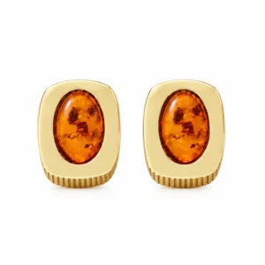 Kleine Ohrstecker 375 Gold Bernstein - goldene Ohrstecker mit rundem Naturbernstein im Goldrahmen.