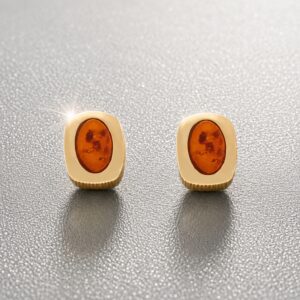 Kleine Ohrstecker 375 Gold Bernstein - goldene Ohrstecker mit rundem Naturbernstein im Goldrahmen.