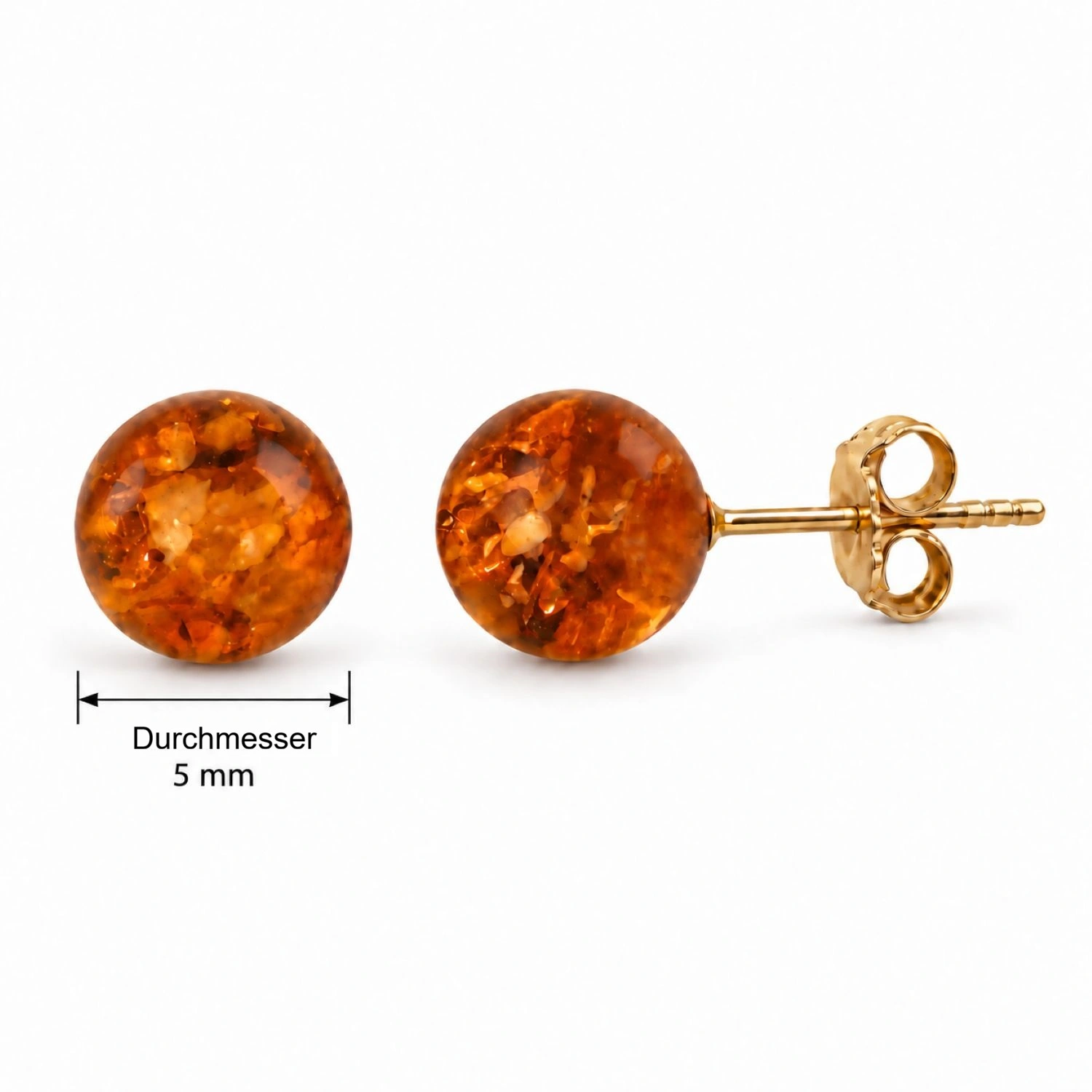 bernstein-ohrstecker-gold-375-sonnenperlen-gefi5-cognac-lineal Kleine Ohrstecker Gold 375 Bernstein Sommerperlen - goldene Ohrringe mit 5mm runder Bernstein Kugel in Gold Fassung.