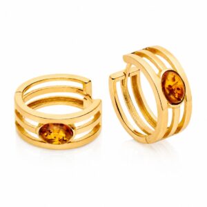 Creolen Bernstein Silber 925 24ct. vergoldet Aura heller Cognac mit echtem hellem Ostseebernstein