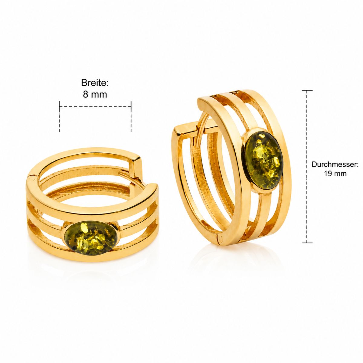 Aura Grün – natürliche Eleganz in vergoldetem Silber Creolen Bernstein Silber 925 24ct. vergoldet Aura Grün mit echtem grünem Ostseebernstein