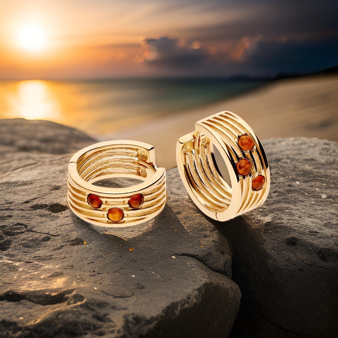 Creolen Bernstein Silber 925 „Goldene Dünen“ Cognac Creolen Bernstein Silber 925 "Goldene Dünen" vergoldet Cognac