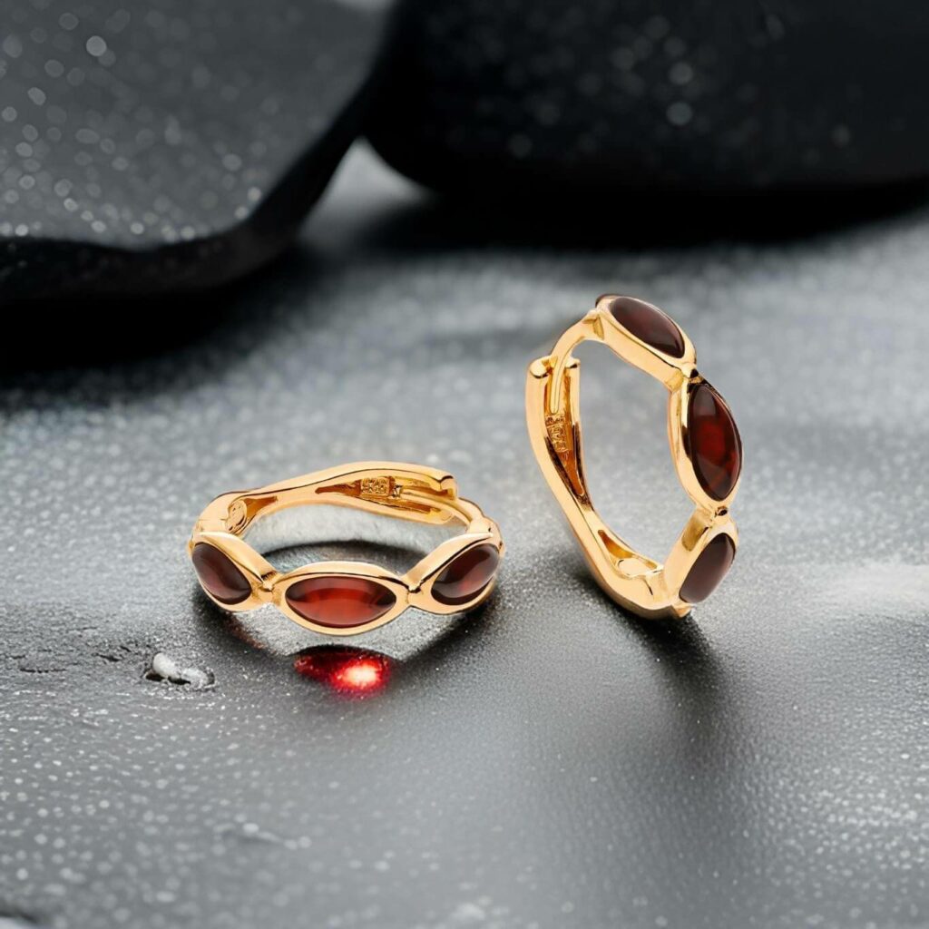 Creolen Bernstein Vergoldet „Sonnenbogen“ Kirsche aus 925er Silber - edel und einzigartig