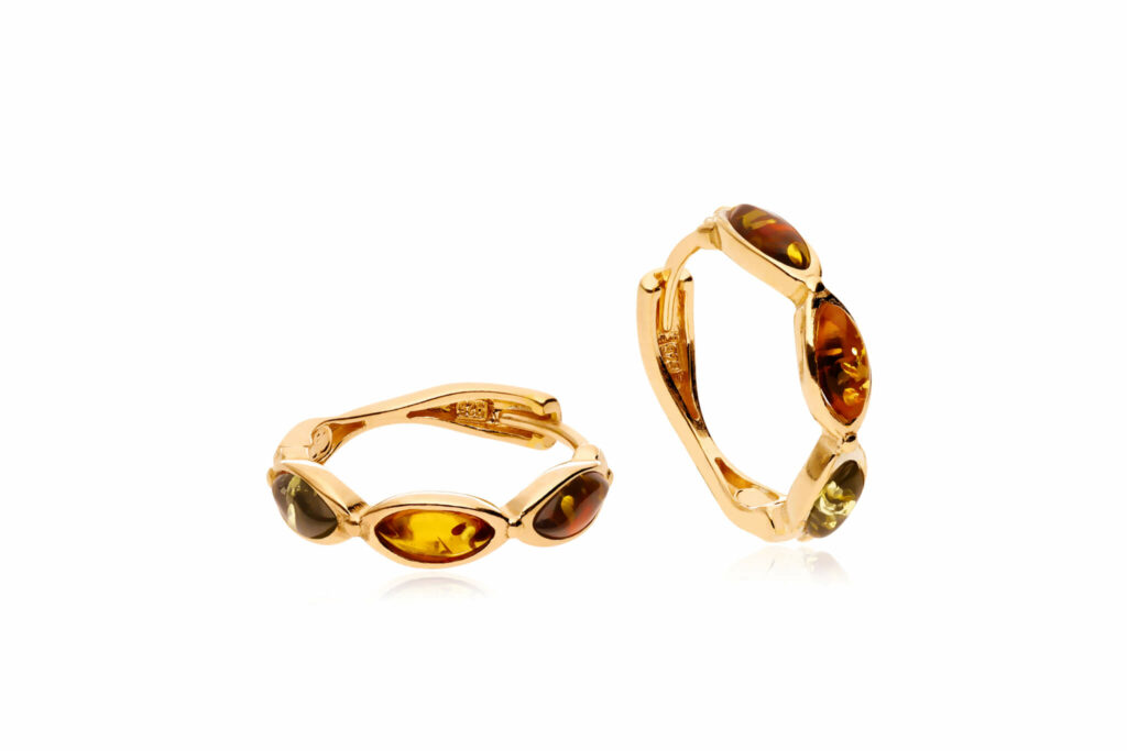 Creolen Bernstein Silber 24ct. vergoldet mit einem Mix aus bunten Bernsteinsteinen