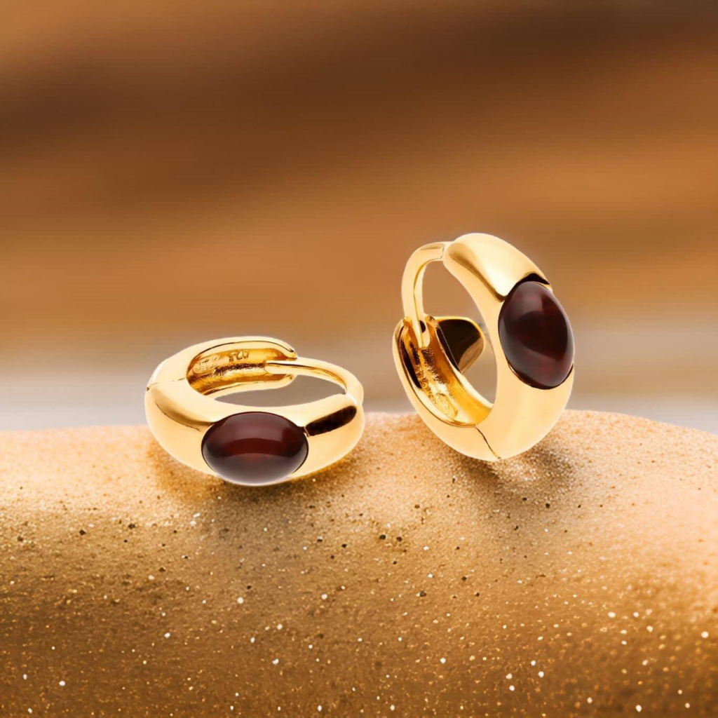 Creolen Bernstein Silber Kirsche vergoldet - sehr elegant and für jeden Anlass